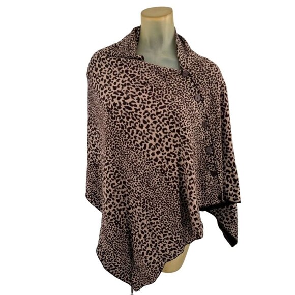 Scarf Wrap Marino wool Leopard Print  Poncho  Brownreversible 26 X 60 - Picture 1 of 13